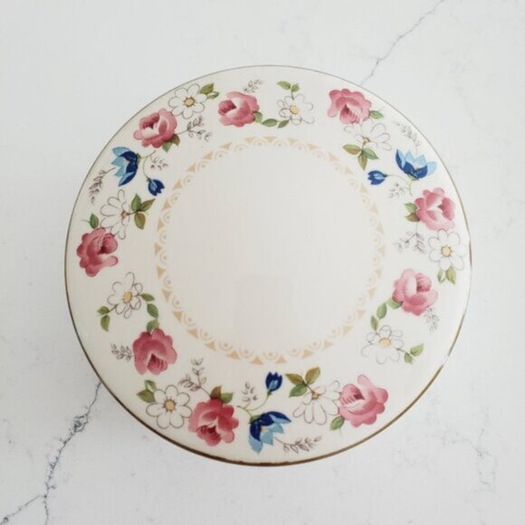 Vintage Korea Cottage Flower Country Round Lid Trinket Dish - Picture 6 of 7